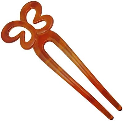 OMYGOD Large tortoishell butterfly 2-prong hair stick fork - 12.4cm x 4cm x 0.5cm