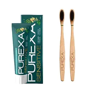 PUREXA PUREXA ONE Sensitive Herbal Toothpaste For Sensitive Teeth | TWO Bamboo Charcoal Soft Toothbrush For Teeth whitening, Antibacterial And Biodegradable For Adult and Kids