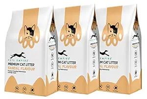 PETS EMPIRE Sandal Flavour Cat Litter, Highly Absorbent Natural Mineral Bentonite Cat Sand Litter ,Scent Long Lasting No Dust Kitty Litter, Non-Tracking Cat Litter Clumping -5kg ( Pack of 3 )