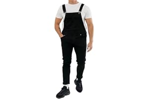 ORANDESIGNE Salopette Uomo in Denim Casual Pantaloni Strappati Uomo in Tinta Unita Salopette Uomo Jeans Slim Fit Moda Ragazzo Jumpsuit Pagliaccetti da Lavoro con Bretelle