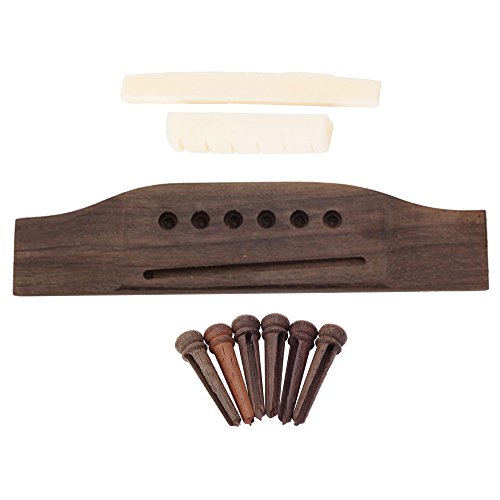 BQLZR White and Brown Bone Saddle & Nut Rosewood Bridge Pins and Bridge Replacement Parts Set for Acoustic Guitar