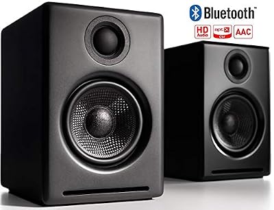 AudioEngine Enceintes PC sans-Fil Audioengine A2+ Amplifiées 60W | DAC 24Bit & Amplificateur Intégrés | Codec aptX Bluetooth, Connexion Directe USB, Entrées 3.5mm and RCA Phono (Bluetooth, Noir)