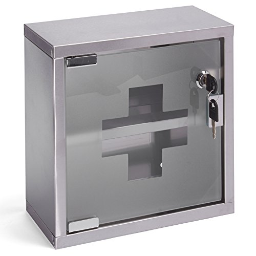 MSV 140489 Arzneischrank Hartglas/Edelstahl gebürstet 25 x 12 x 25 cm