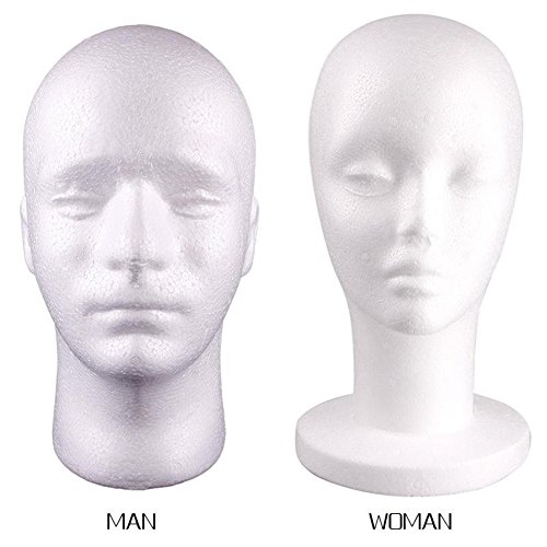 JaneDream 1 Set Styrofoam Mannequin Manikin Head Model Foam Wig Hair Hat Glasses Display (Female+Male)