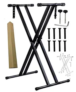 Techtest 54 61 76 88 Key Electronic Piano Stand X-Type Double Pipe Iron Rack Universal Keyboard Instrument Accessories Double-Braced X-Style Stand, Adjustable Piano Keyboard Stand with Locking Straps