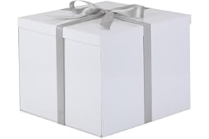 KdmNzoo Geschenkbox mit Deckel 32 x 32 x 25 cm groß xxl, Geschenkbox mit Schleifen, Grußkarten, Raffia Hamper Shreds für Weiß