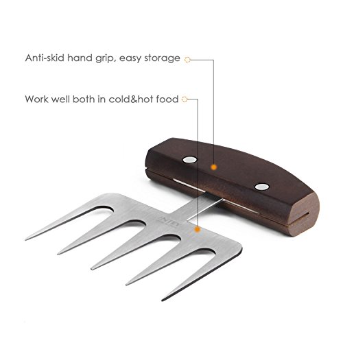INTEY Edelstahl Pulled Pork Krallen 2-teilig Fleischkrallen BBQ Meat Claws mit Holzgriffen als Schneidhilfe für Grill, 1 Paar - 3
