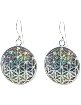 Bella Carina Damen Ohrringe Blume des Lebens mit Abalone 2 cm. 925 Sterling Silber