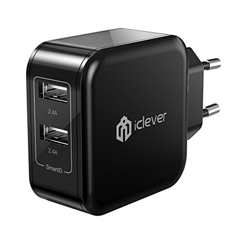 iClever   BoostCube Cargador USB  Travel Wall Charger con SmartID Tecnolog  a  24W   4 8A 2 Puertos  Cargador Port  til  Cargador de Pared  Adaptador USB -Negro