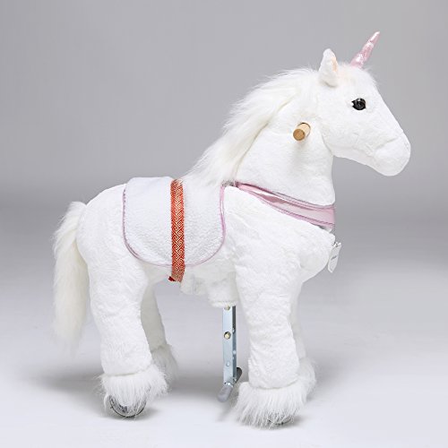 UFREE Horse Action Pony, Walking Horse Toy, Rocking Horse with Wheels Giddy up Ride on for Kids Aged 3 to 5 Years Old, Unicorn with Pink Horn