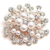 Elegant Pearl & Crystal Snowflake Brooch Pin for Women – Gold Tone Floral Wedding Bouquet Brooch, Rhinestone Statement Jewelr