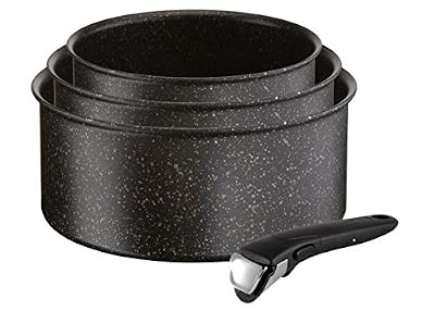 Tefal L6719012 Lot de 3 Casseroles et 1 Poignée, Aluminium, Noir, 20 cm