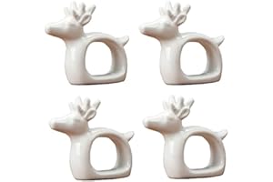 KiaoTime Set of 4 Porcelain Deer Napkin Rings Holder for Dinning Room Table Decor Christmas Reindeer Decoration Cottage