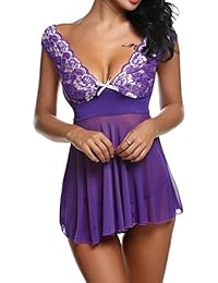 Avidlove Mujer Pijama profunda V hueco Encaje Bodydoll