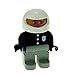 Produktbild 1 x Lego Duplo Figur Mann Polizist Hose hell grau Jacke schwarz Voll Helm weiß Polizei Motorrad Fahrer 4555pb064