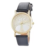 Souarts Damen Retro Stil Weiß Lebensbaum Armbanduhr Quartzuhr Analog Armreif Uhr mit Batterie (schwarz/Gold)