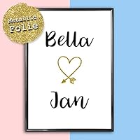 Personalisiertes Bild Namen mit Herz mit oder ohne Rahmen | Metallic-Folie | Geschenke für Paare | Weihnachtsgeschenke | Hochzeitsgeschenke