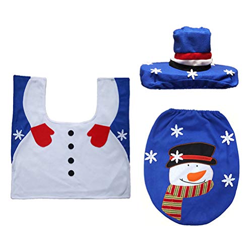 Preisvergleich Produktbild BESTOYARD DREI Stücke Weihnachten Themed Bad Mat Set Rutschfeste Badewanne Badewanne Teppich Teppich WC Sitz Deckel mit Tissue Box Abdeckung (Schneemann Tragen Hut Muster)