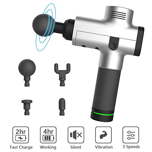 TZLong Masseur Electrique Pistolet De Massage Musculaire avec 4 têtes et 3 Vitesses,Masseur de Fascia Tissus Profonds Percussion Masseur électrique Rechargeable Massage Professionnelle sans Fil