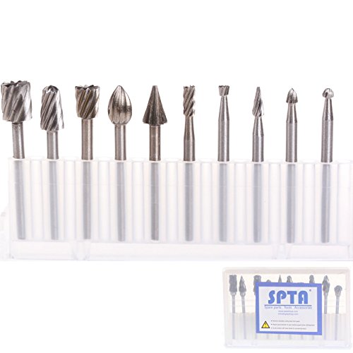 SPTA 10tlg HSS-Fräser Stich-Spitzen & 10tlg HSS Fräser-Set Fur Proxxon Dremel Kabelgebundenes Multifunktionswerkzeug Schleifen, Schleifen, Polieren–3mm Schaft - 2