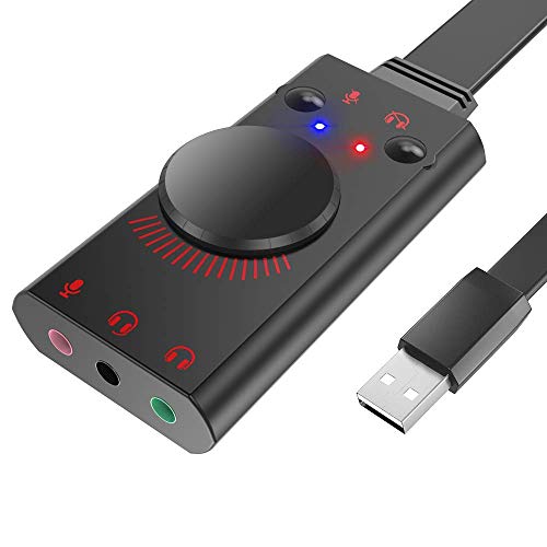 Roawon Adaptador de Tarjeta de Sonido USB, Adaptador de Audio Externo Estéreo Convertidor de Tarjeta de Sonido 3.5mm AUX Micrófono Jack para Juegos Auriculares Auriculares PS4 Laptop Computadora