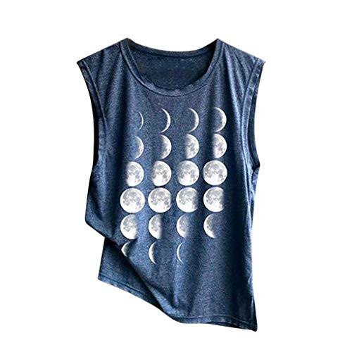 LuckyGirls Remera Chaleco Mujer Camisetas de Sin Manga Estampado de la Forma de la Luna T-Shirt Casual Verano Sencillos Blusa Deporte Tank Top Vest (XXL,Azul Marino)