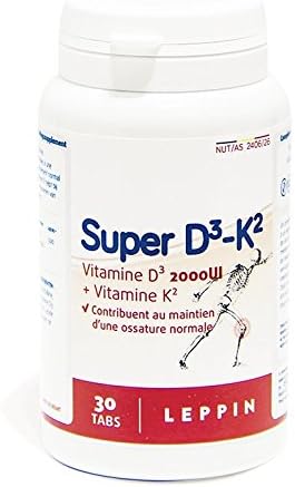 LEPPIN - Super D3 + K2 30 Veggie Caps - MENAQUINONE MK7 + VITAMIN D 1000UI - Bone &amp; Heart - Natural Food Supplements