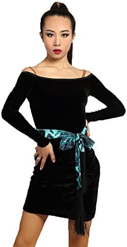 G3008 latin dance boat-neck lengthening skirts (black(velvet), x-large)