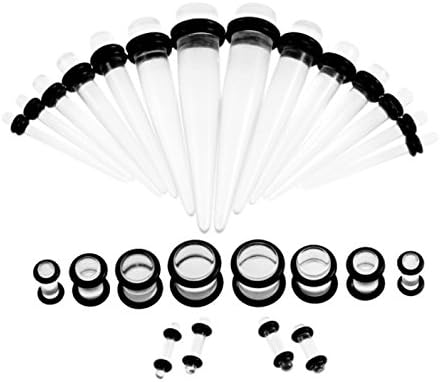 ANKKKO Ear Stretchers Starter Kit Spots Tapers and Plugs O-Ring 1.6mm-10mm Stretching Kit - 36 Pieces
