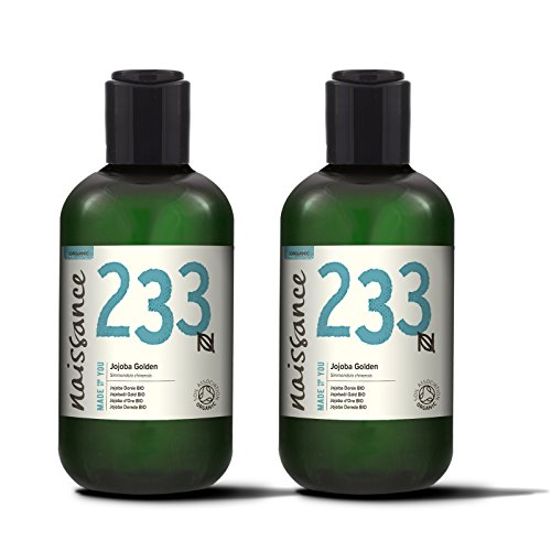 Naissance Organic Golden Jojoba Oil 500ml (2 x 250ml) - Pure and Natural, Certified Organic, Unrefined, Vegan, Hexane Free, No GMO - Ideal for Aromatherapy and as a Massage Base Oil - Moisturises & Conditions Hair & Skin