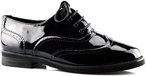 WestandShaws Ladies Womens Girls Work Office Back To School Lace Up Brogues Shoe Size 3-8 - Black Patent - UK 5