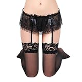 Medias Mujer, Amlaiworld Medias de muslo de encaje Medias G-String Juego de ligueros de correa de liga (Negro)