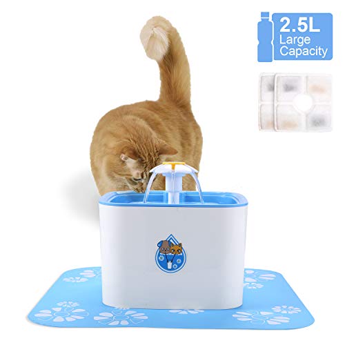 LOETAD Pet Water Drinking Filter Fountains Dispenser 2.5 Litre for Dogs Cats (Blue)