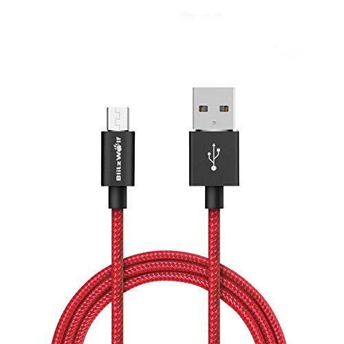 Micro USB Kabel, BlitzWolf 1.8m 2.4A Micro USB Ladekabel Fast Charging & Daten Sync Cord Android Ladegerät Kabel mit Magic Tape Strap für Samsung Galaxy S7 Edge / S6 / S5 / S4, Hinweis 5/4/3, HTC M9 , Xperia Z3 Z2, Moto X, LG, Sony, Tablets und Power Bank (Rot)