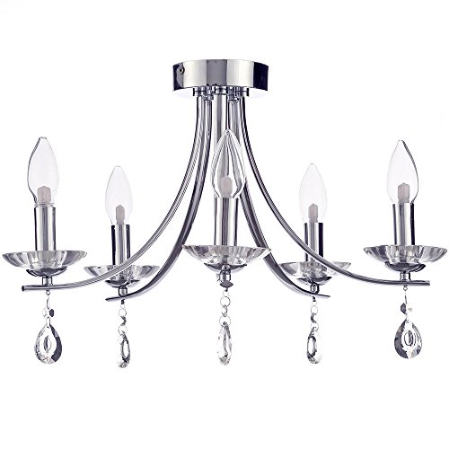 Marquis by Waterford Bandon LED Semi Flush Ceiling Light Curved Arm IP44 Bathroom Chandelier in Chrome Litecraft (5 Light)