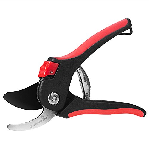 Preisvergleich Produktbild Gartenschere für Äste und Zweige, antihaftbeschichtet, Klingen aus hochwertigem Stahl, Länge 20 cm, schwarz / rot, Gartenschere