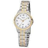 Regent Damen-Armbanduhr Elegant Analog Edelstahl-Armband silber gold Quarz-Uhr Ziffernblatt weiß URF1006