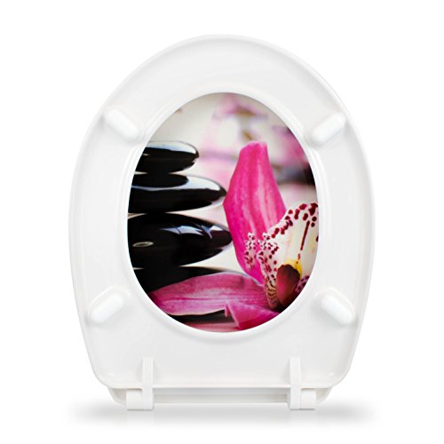 WC Sitz mit Absenkautomatik – „Zen Orchidee“ Design – Toilettendeckel mit Motiv aus Duroplast inkl. Montagesatz – VENKON - 8