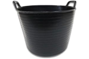 Oipps Invopak 42 Litre Large Black Flexi Tub With Plastic Handle 100% Recycled Plastic - Multi Purpose, Strong, Robust & Flexible