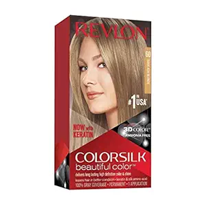 REVLON Colorsilk Beautiful Color Permanent Hair Color with 3D Gel Technology & Keratin, 100% Gray Coverage Hair Dye, 60 Dark Ash Blonde