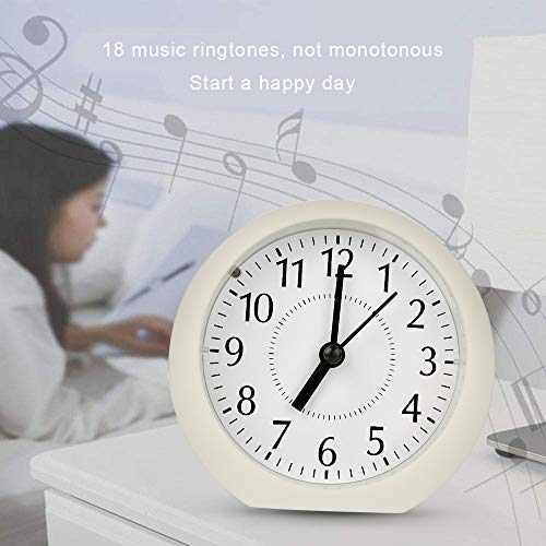 Neucox Silent Alarm Clocks Battery Operated Simple Bedside Clocks Analogue Non Ticking Small Travel Clock Quiet with Light Large Display Snooze Music for Bedrooms Heavy Sleepers Desks Office
