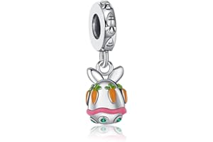 KEQ 925 Sterling Silver Easter Bracelet Charm Bead Easter Eggs DIY Charm Fits for Pandora Charm Bracelet Necklace European Charms Bracelet