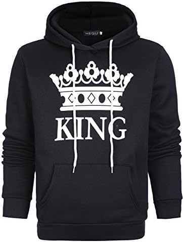 Couples Lovers Hoodie King Queen Crown Printing Hooded Sweatshirt with Pockets for Men and Women