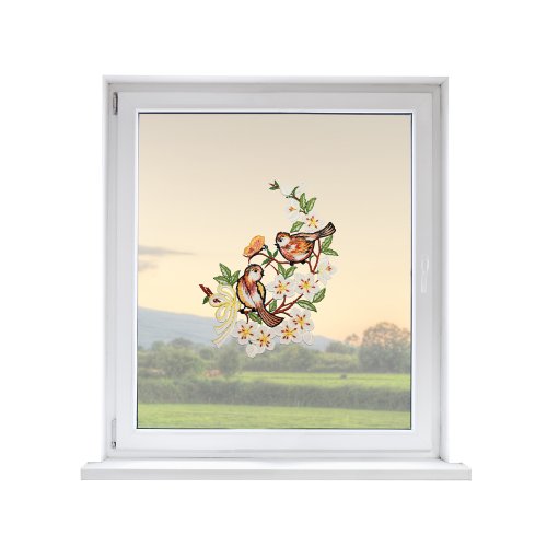 PLAUENER SPITZE Fensterbild Vögel, ca. 30x21 cm