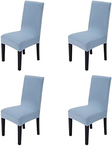 Hemons 4pcs Solid Color Stretchy Removable Washable Chair Covers Ceremony Hotel Dining Room Kitchen Bar Dining Seat Cover Restaurant Wedding Part Decor (Sky Blue)