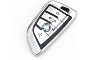 HooRLZ BMW Schlüsselhülle für BMW X1, X2, X3, X5, X6 und 1-7er Serie - 4-Tasten Autoschlüssel Hülle aus TPU - Silber