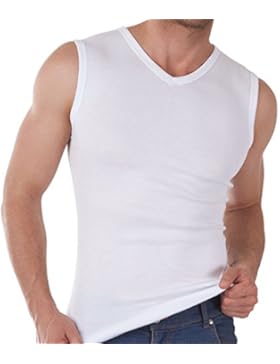 3er Pack Herren V-Neck Muscle Shirt Feinripp - Sleeveless T-Shirt - 100% gekämmte Baumwolle - versch. Farben und...