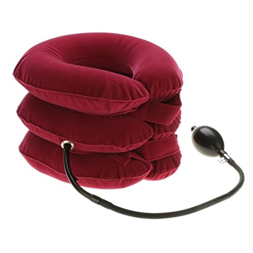 Glield 3 Capas Almohada Cervical Inflable Collar del Cuello y el Dolor Terapéutico QYQ01 (Rosa roja)