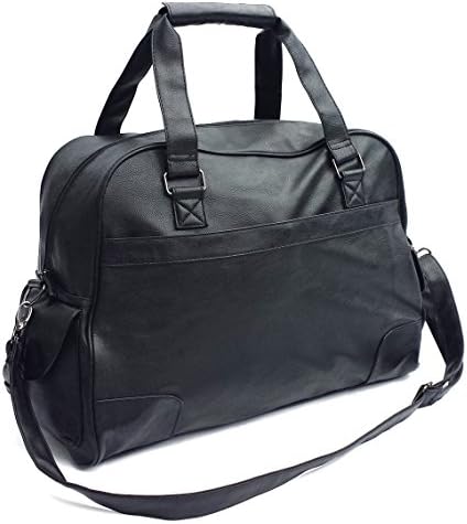 Carry on Hand luggage Unisex PU Leather faux travel weekend Cabin Compatible Easyjet Ryan air Duffel Tote Bag (Black/ Brown ) (Black)