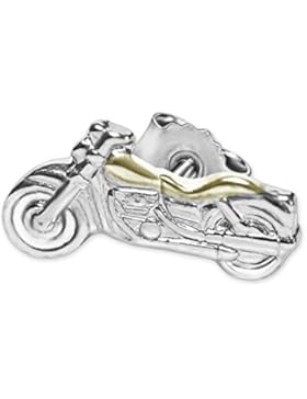 CLEVER SCHMUCK Silberner einzelner kleiner Single Ohrstecker Mini Motorrad 8 x 4 mm teilvergoldet glänzend bicolor...
